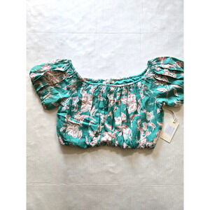 Womens Z Supply Size Small Fortuna Pacific Floral Off The Shoulder Crop‎ Top